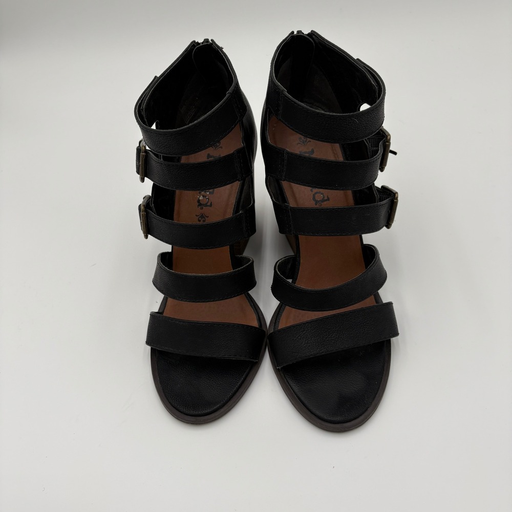 Mudd Womens Strappy Gladiator Block Heel Sandals 9 Black Caged Buckle Zipper